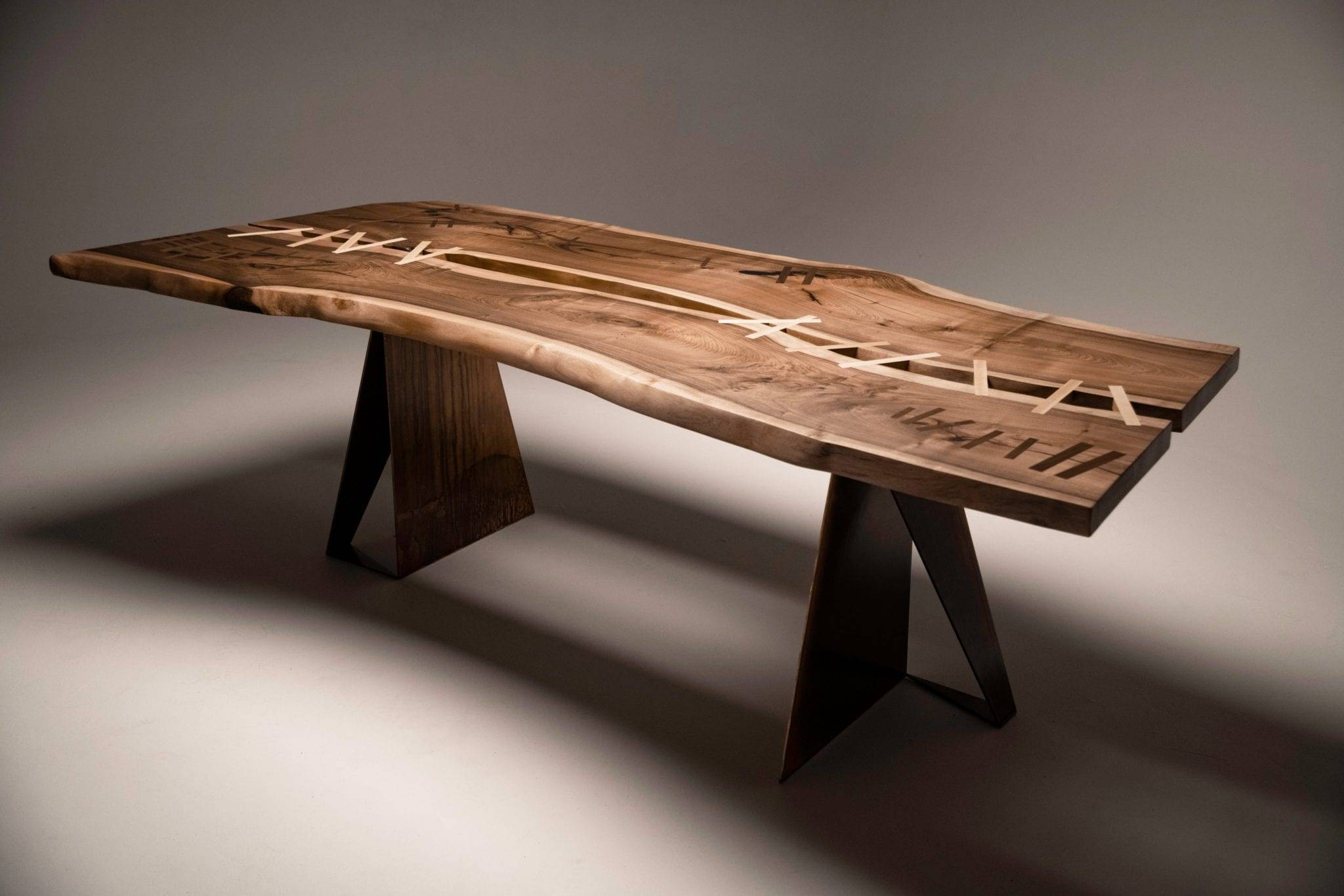 Walnut And Maple Dining Table | Stitched Maple Inlays